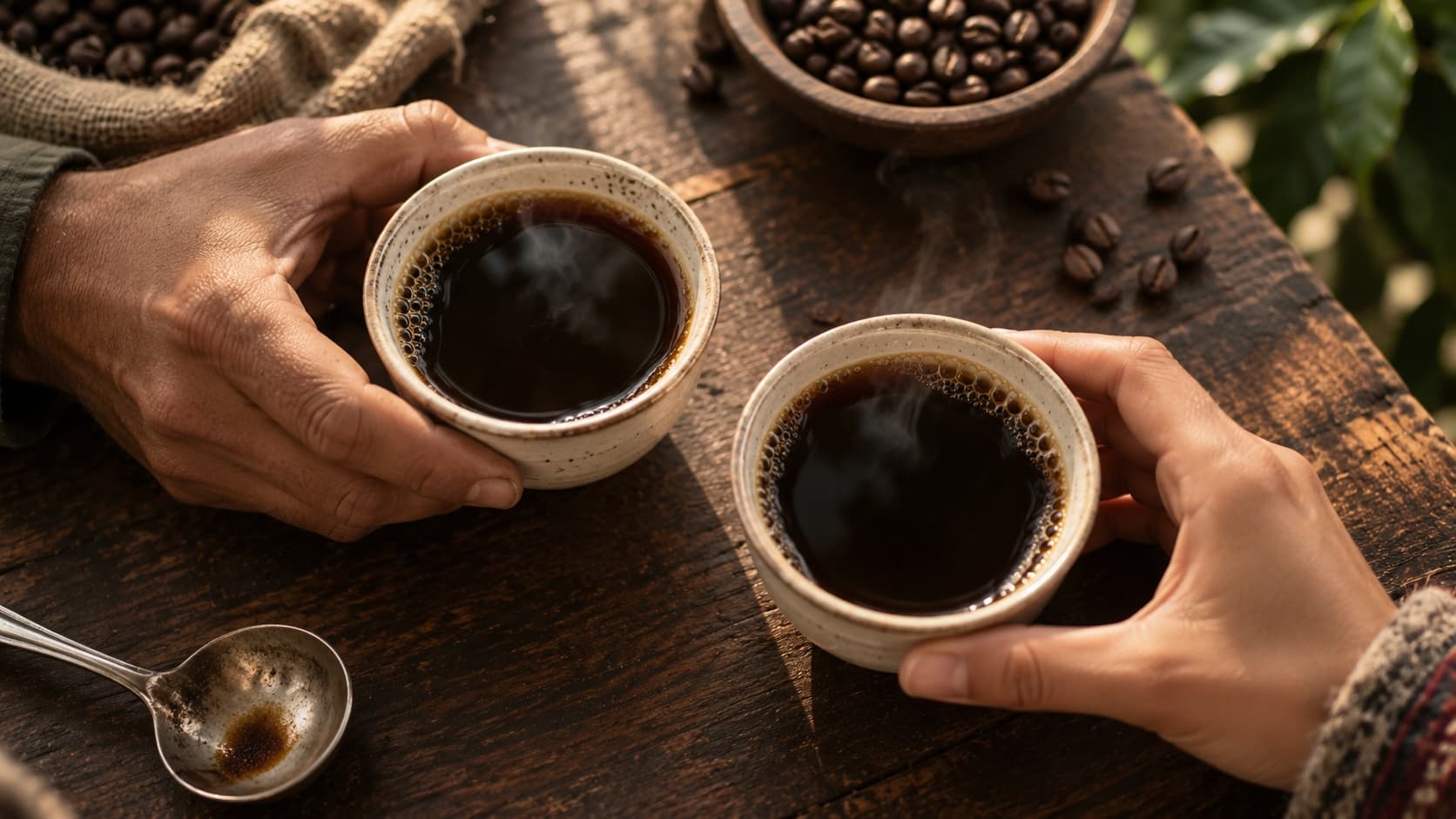 Tazas de café compartidas sobre una mesa