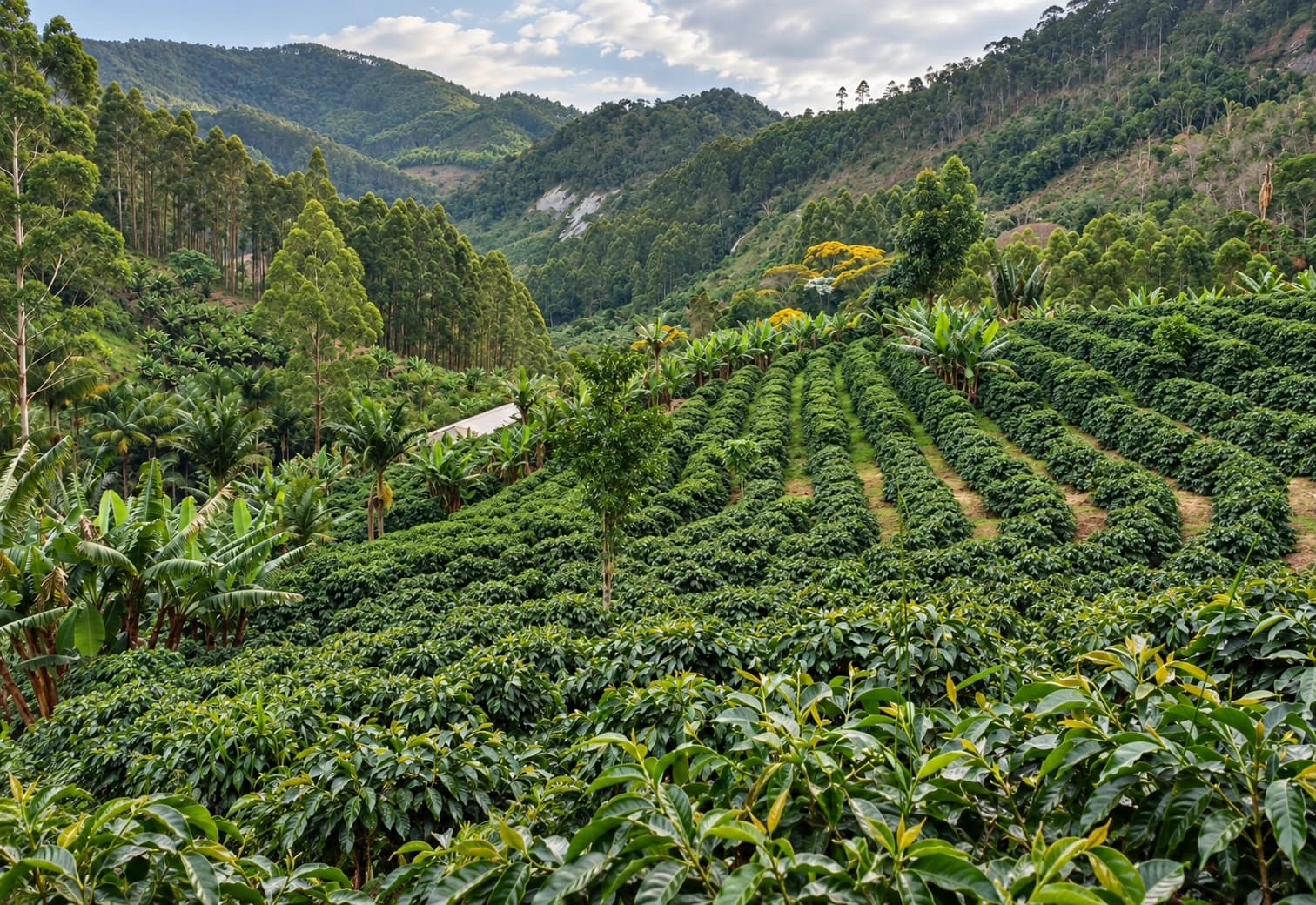 Montañas y cultivos de café en Tingo María